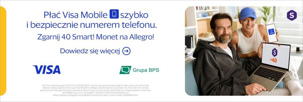 Płać Visa Mobile szybko i bezpiecznie numerem telefonu. Zgarnij 40 Smart! Monet z Allegro!